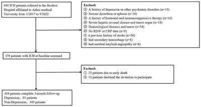 Elevated red blood cell distribution width levels predict depression after intracerebral hemorrhage: A 3-month follow-up study